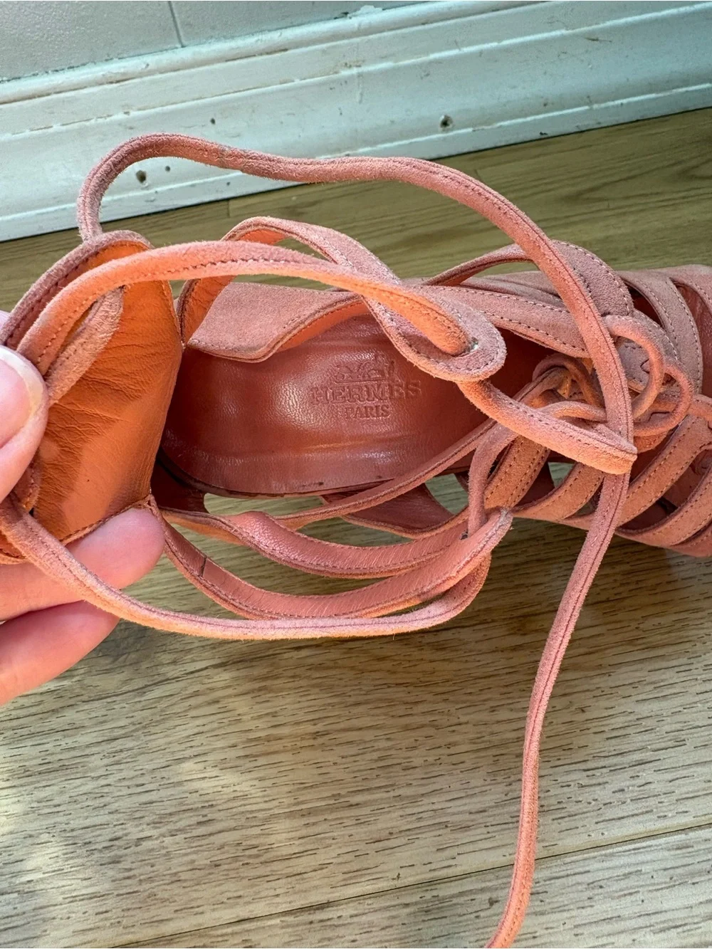 Hermes Impulsion Strappy Gladiator Pink Suede Sandals